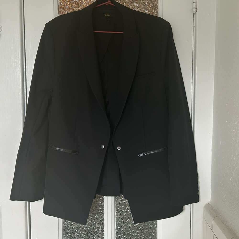QUINCE Scuba Single Breasted Convertible Blazer Black Sz L